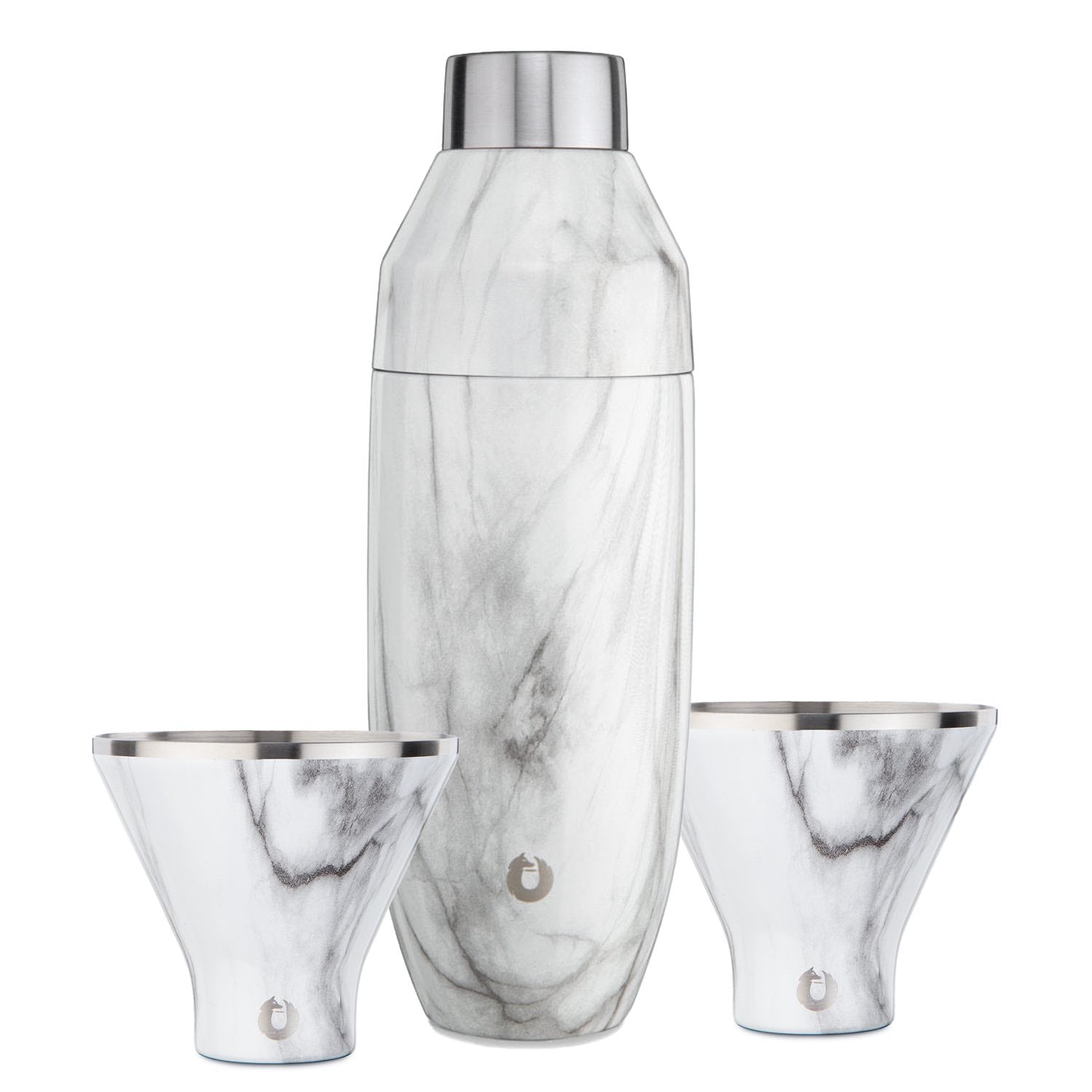Snowfox Stainless Steel Cocktail Shaker and Martini Glass Barware Set, Marble in Marble - Barware photo