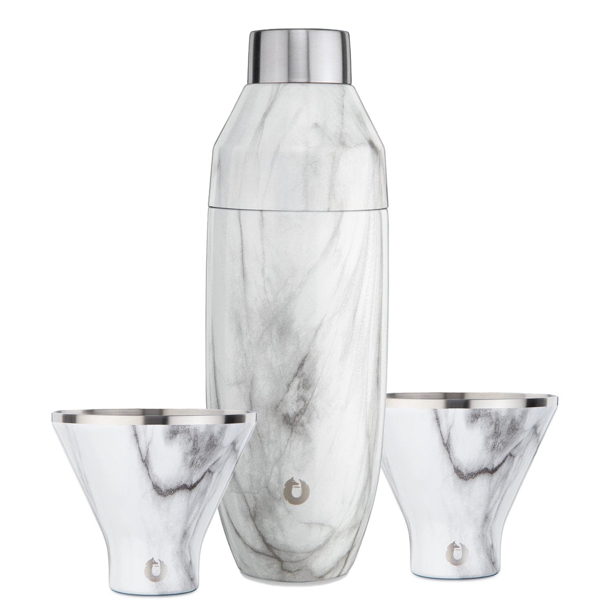 Snowfox Stainless Steel Cocktail Shaker and Martini Glass Barware Set, Marble in Marble - Barware photo