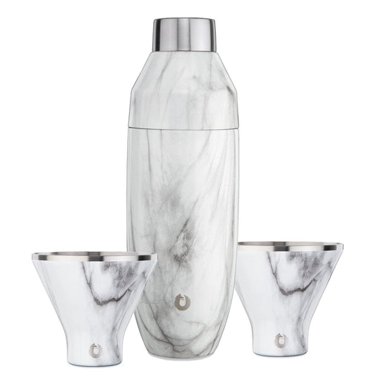 Snowfox Stainless Steel Cocktail Shaker and Martini Glass Barware Set, Marble in Marble - Barware photo