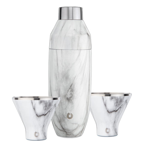 Snowfox Stainless Steel Cocktail Shaker and Martini Glass Barware Set, Marble in Marble - Barware photo