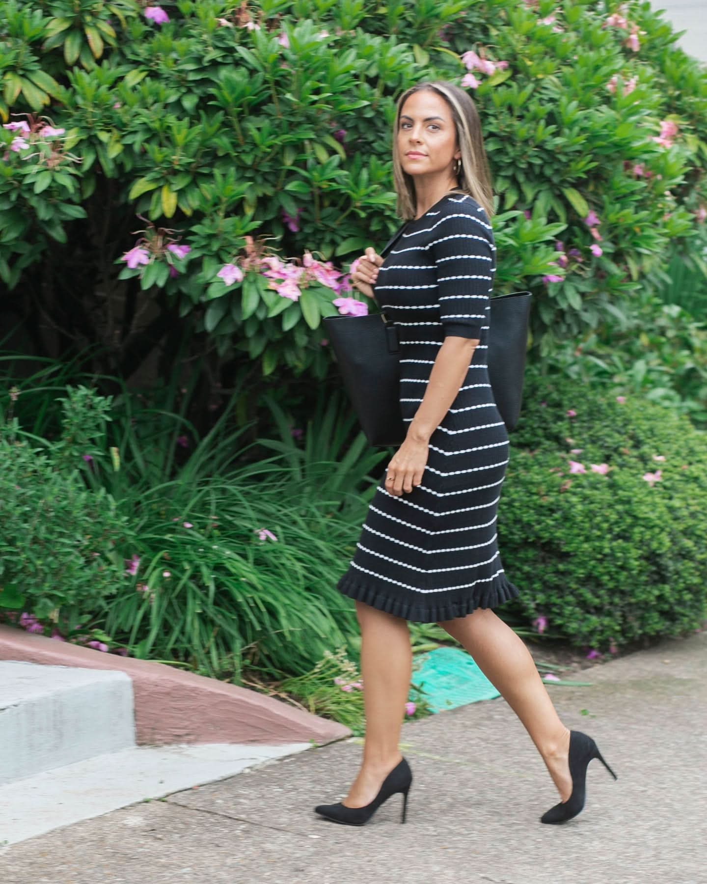 Louie Striped Knit Maternity & Nursing Dress in - women's maternity dress photo