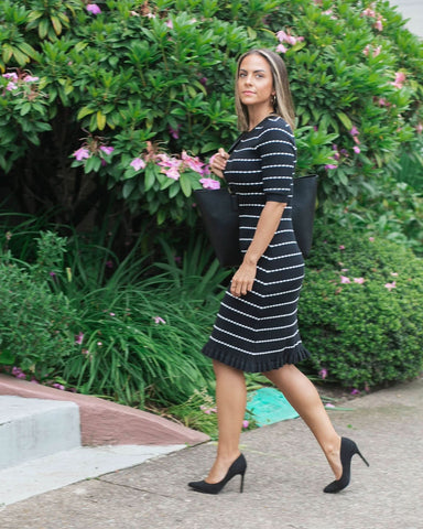 Louie Striped Knit Maternity & Nursing Dress in - women's maternity dress photo