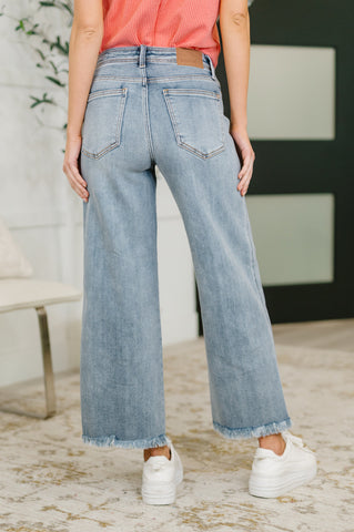 Judy Blue Mary Mid Rise Ankle Wide Leg + Hollywood WB + Fray Hem in - Womens photo