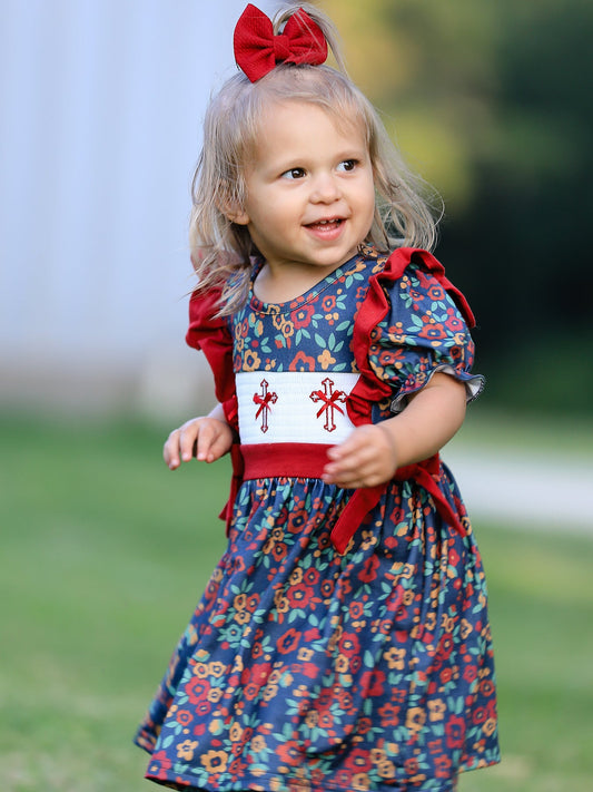 Vintage Floral Smocked Church Christ Bishop Christening Girl Dress -