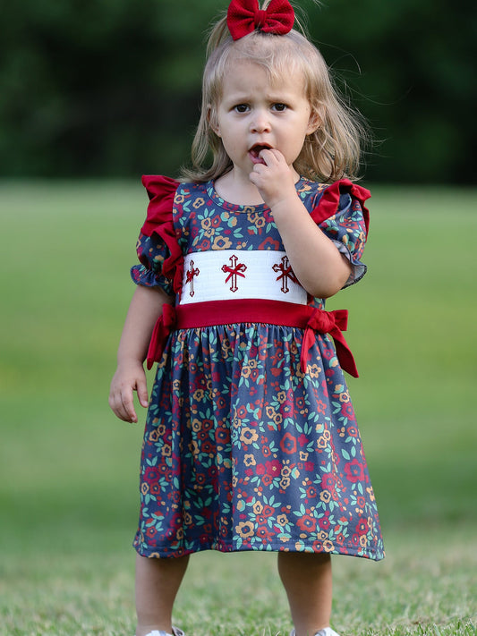 Vintage Floral Smocked Church Christ Bishop Christening Girl Dress -