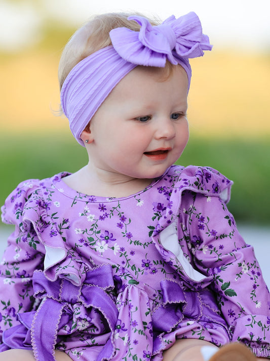 Fall Lavender Floral Print Girls Long Sleeve Romper -