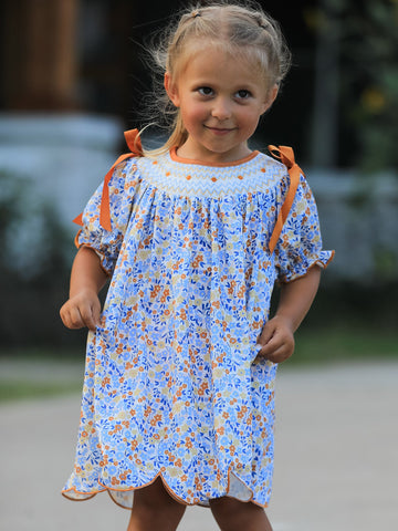 Fall Floral Smocked Girls Dress