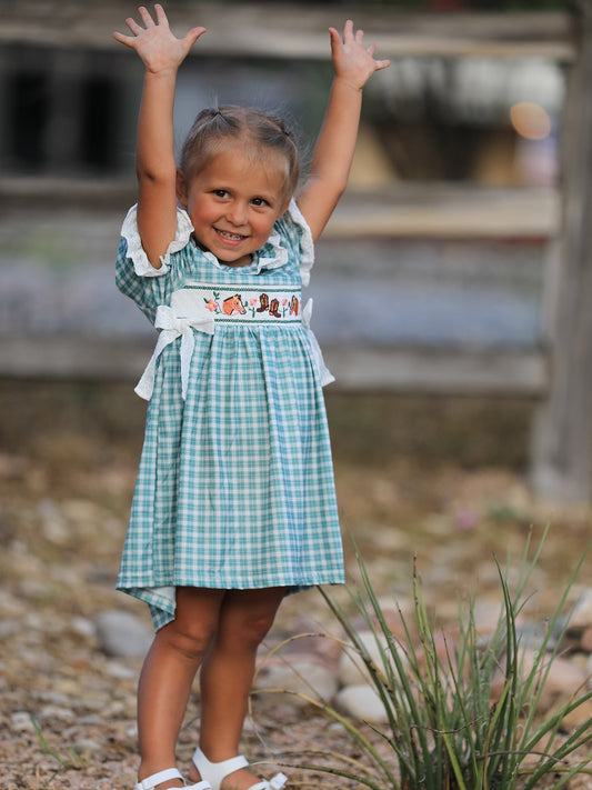 Western Plaid Horse Embroidered Girl Dress -