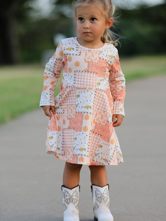 Thanksgiving Halloween Patchwork Girls Dress -
