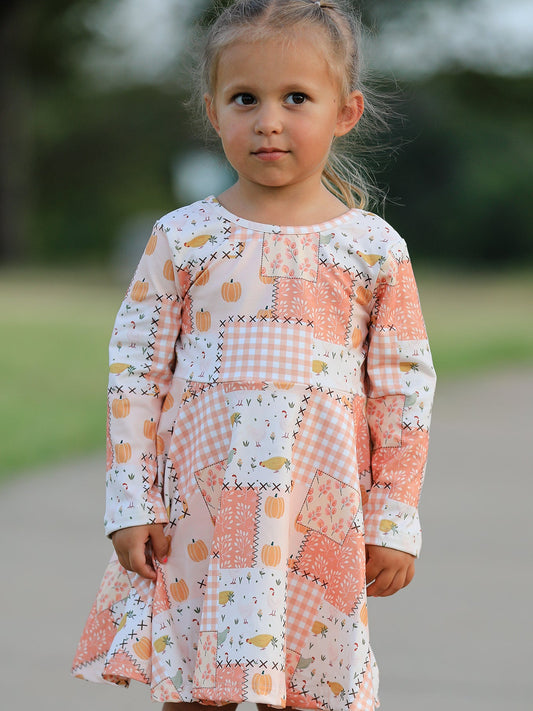 Thanksgiving Halloween Patchwork Girls Dress -