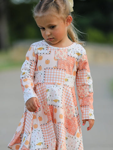 Thanksgiving Halloween Patchwork Girls Dress