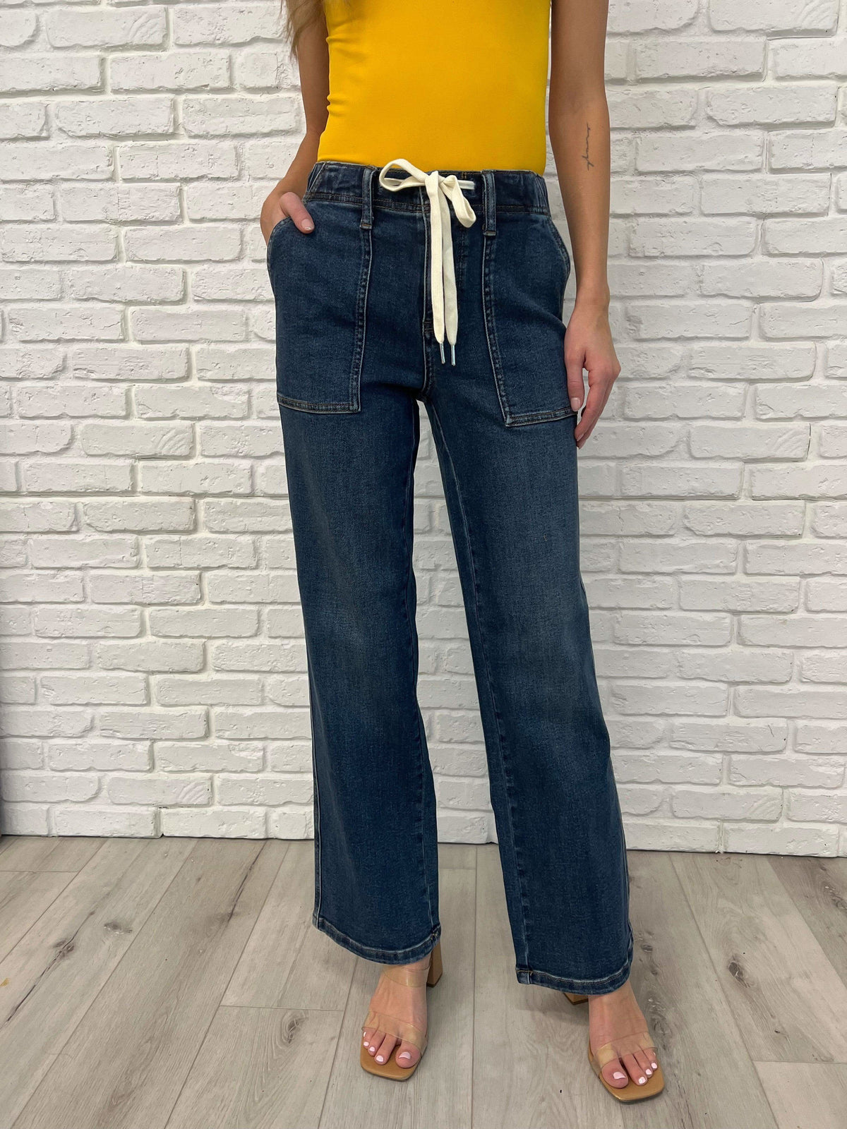 Melanie High Rise Drawstring Wide Leg Jeans in - Womens photo