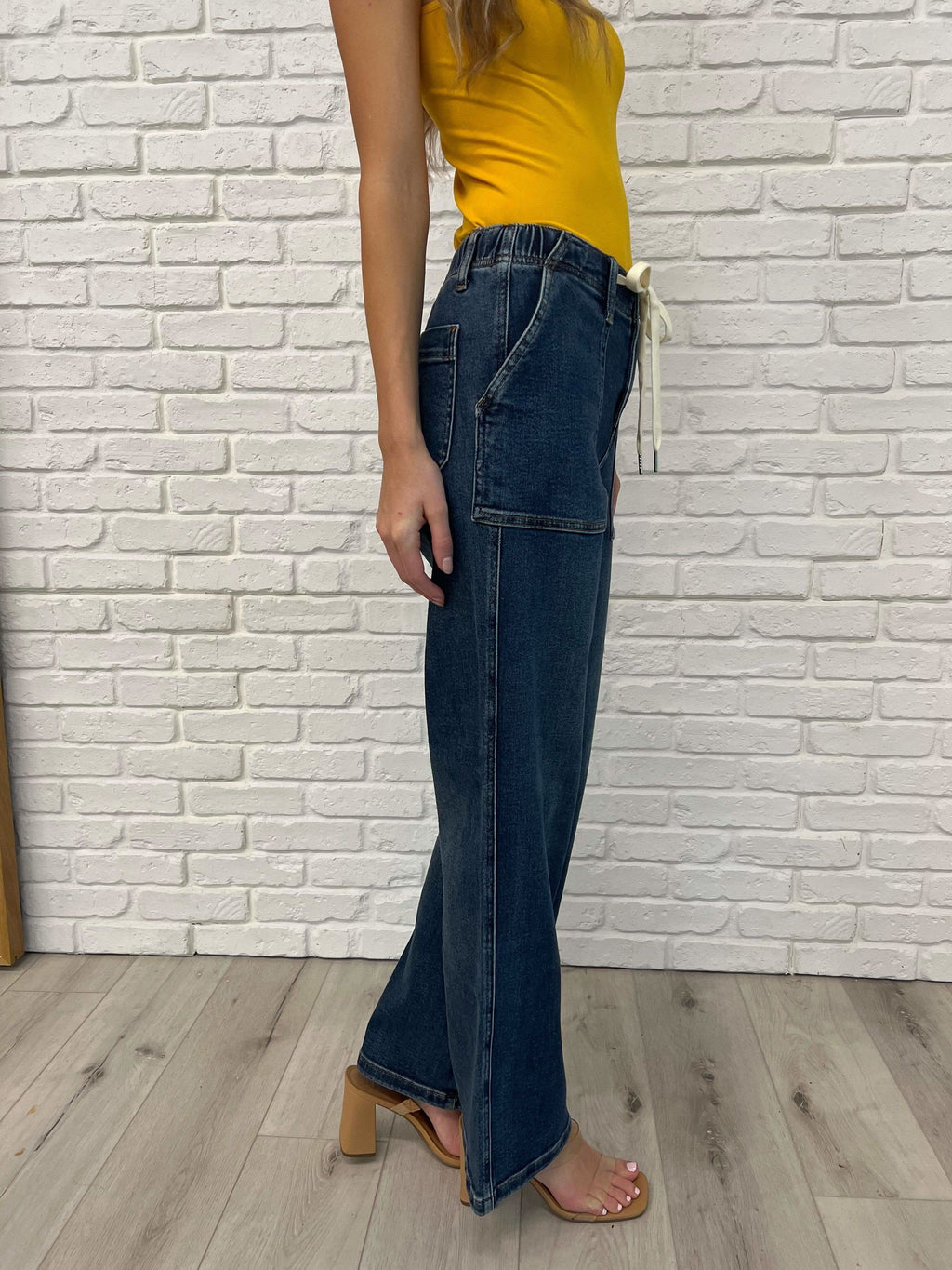 Melanie High Rise Drawstring Wide Leg Jeans in - Womens photo