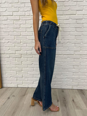 Melanie High Rise Drawstring Wide Leg Jeans in - Womens photo