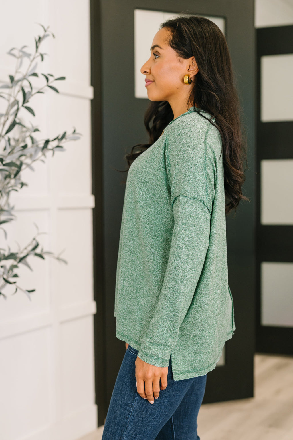 Mellow Mood Heathered Pullover in Dark Green - SwagglyLife Home & Fashion
