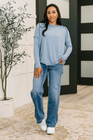 Mellow Mood Heathered Pullover in Dusty Blue - SwagglyLife Home & Fashion
