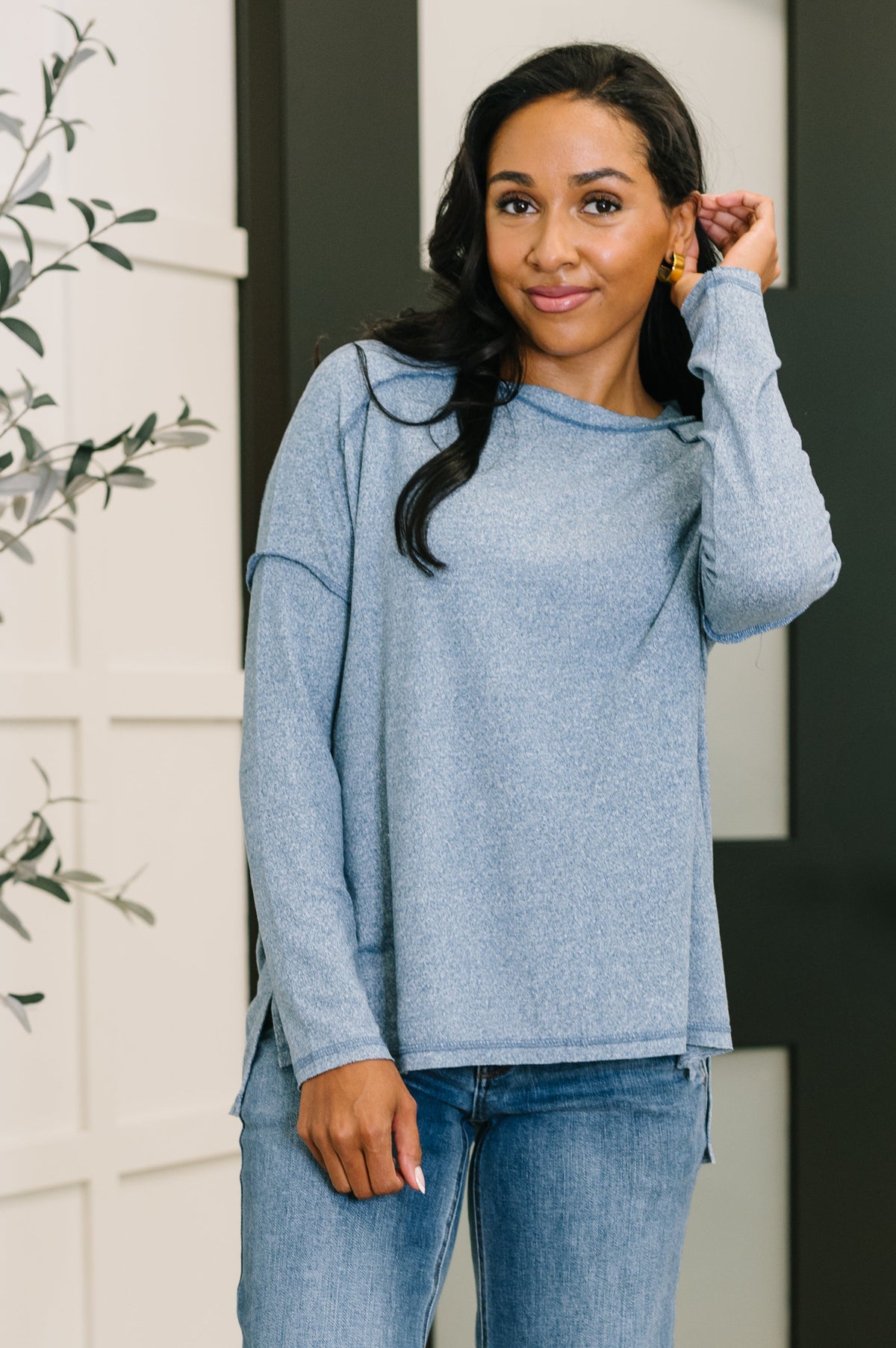 Mellow Mood Heathered Pullover in Dusty Blue - SwagglyLife Home & Fashion