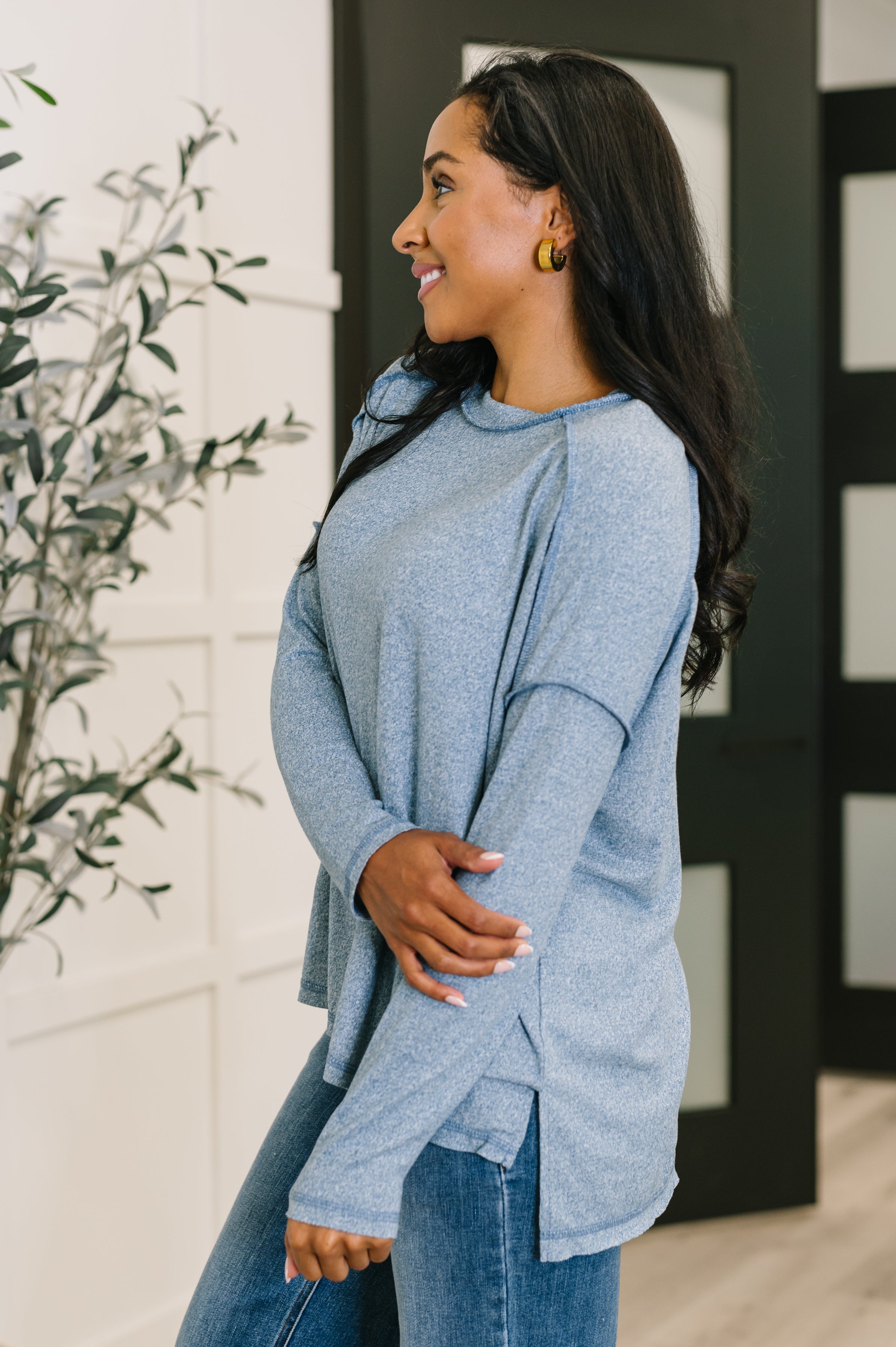 Mellow Mood Heathered Pullover in Dusty Blue - SwagglyLife Home & Fashion