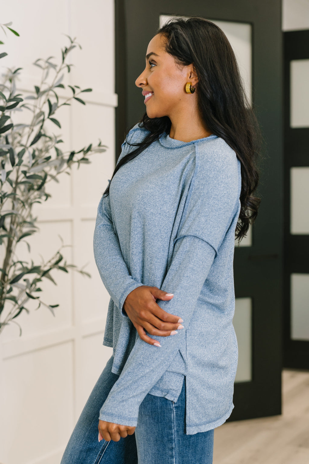Mellow Mood Heathered Pullover in Dusty Blue - SwagglyLife Home & Fashion