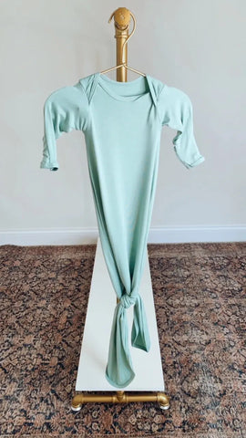 Newborn Knotted Baby Gown and Hat Set - Crew - (Newborn-3 months) Mint, Navy Blue, Pink, Camel Brown in Mint - Newborn Knotted Baby Gown Sets photo