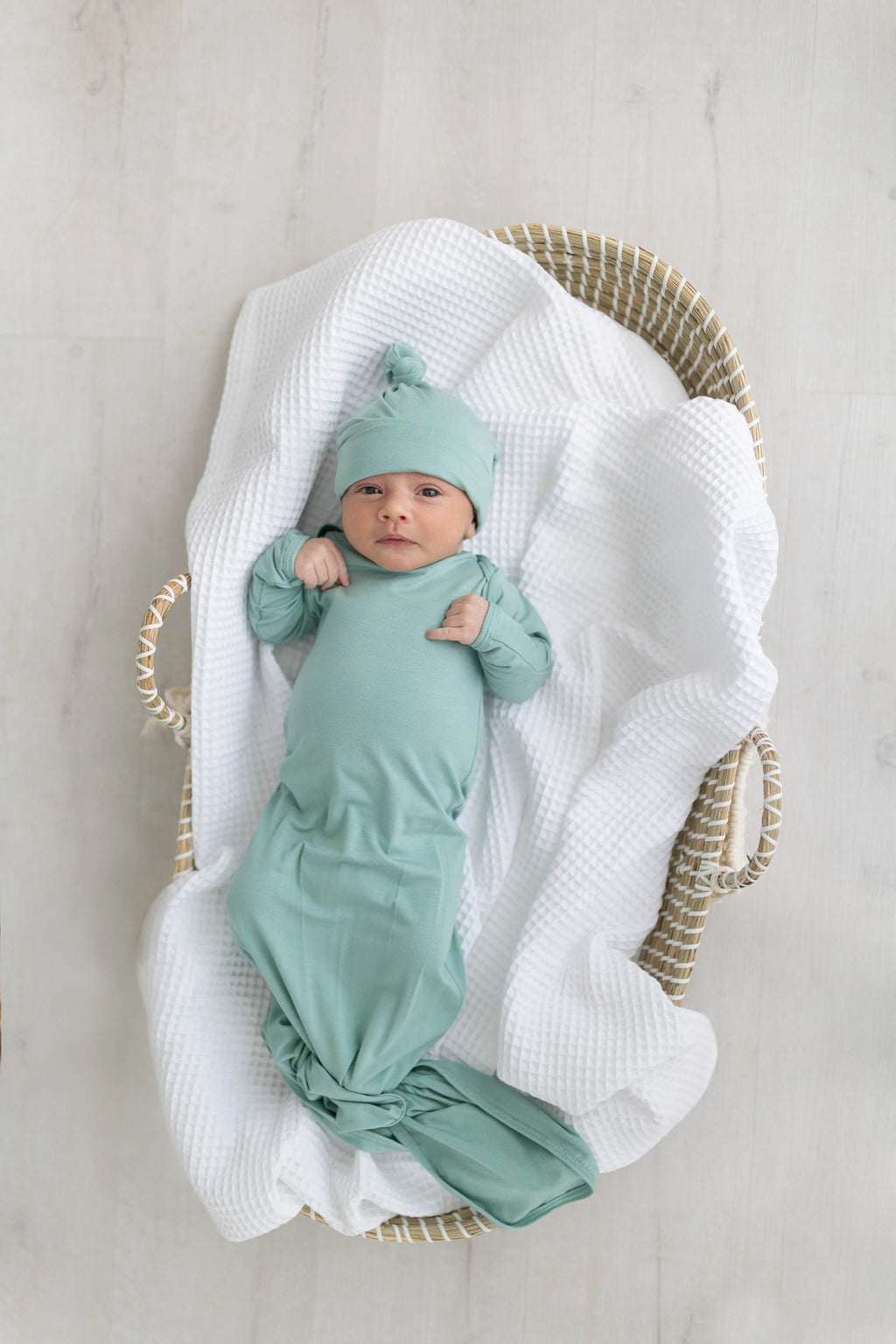 Newborn Knotted Baby Gown and Hat Set - Crew - (Newborn-3 months) Mint, Navy Blue, Pink, Camel Brown in - Newborn Knotted Baby Gown Sets photo