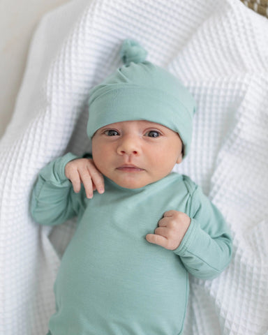Newborn Knotted Baby Gown and Hat Set - Crew - (Newborn-3 months) Mint, Navy Blue, Pink, Camel Brown in - Newborn Knotted Baby Gown Sets photo