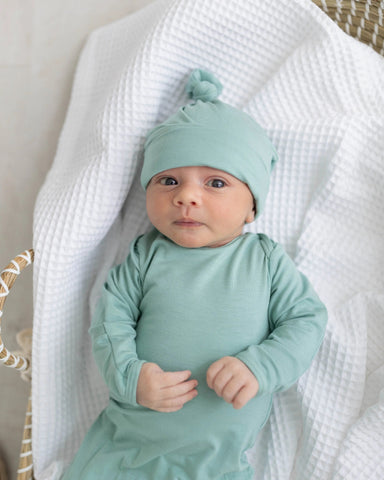 Newborn Knotted Baby Gown and Hat Set - Crew - (Newborn-3 months) Mint, Navy Blue, Pink, Camel Brown in - Newborn Knotted Baby Gown Sets photo