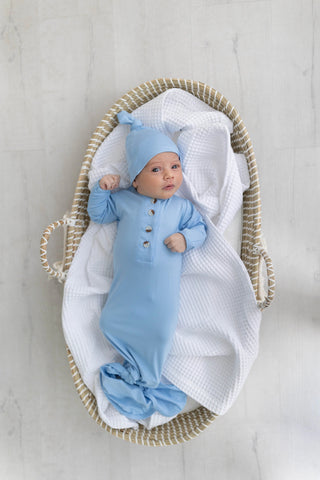 Newborn Knotted Gown & Hat Set Baby Blue, Newborn Clothes for Boys in - Newborn Knotted Baby Gown Sets photo