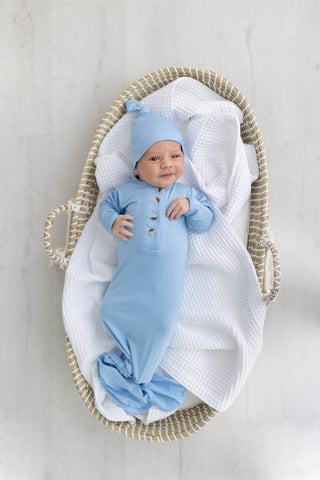 Newborn Knotted Gown & Hat Set Baby Blue, Newborn Clothes for Boys in - Newborn Knotted Baby Gown Sets photo