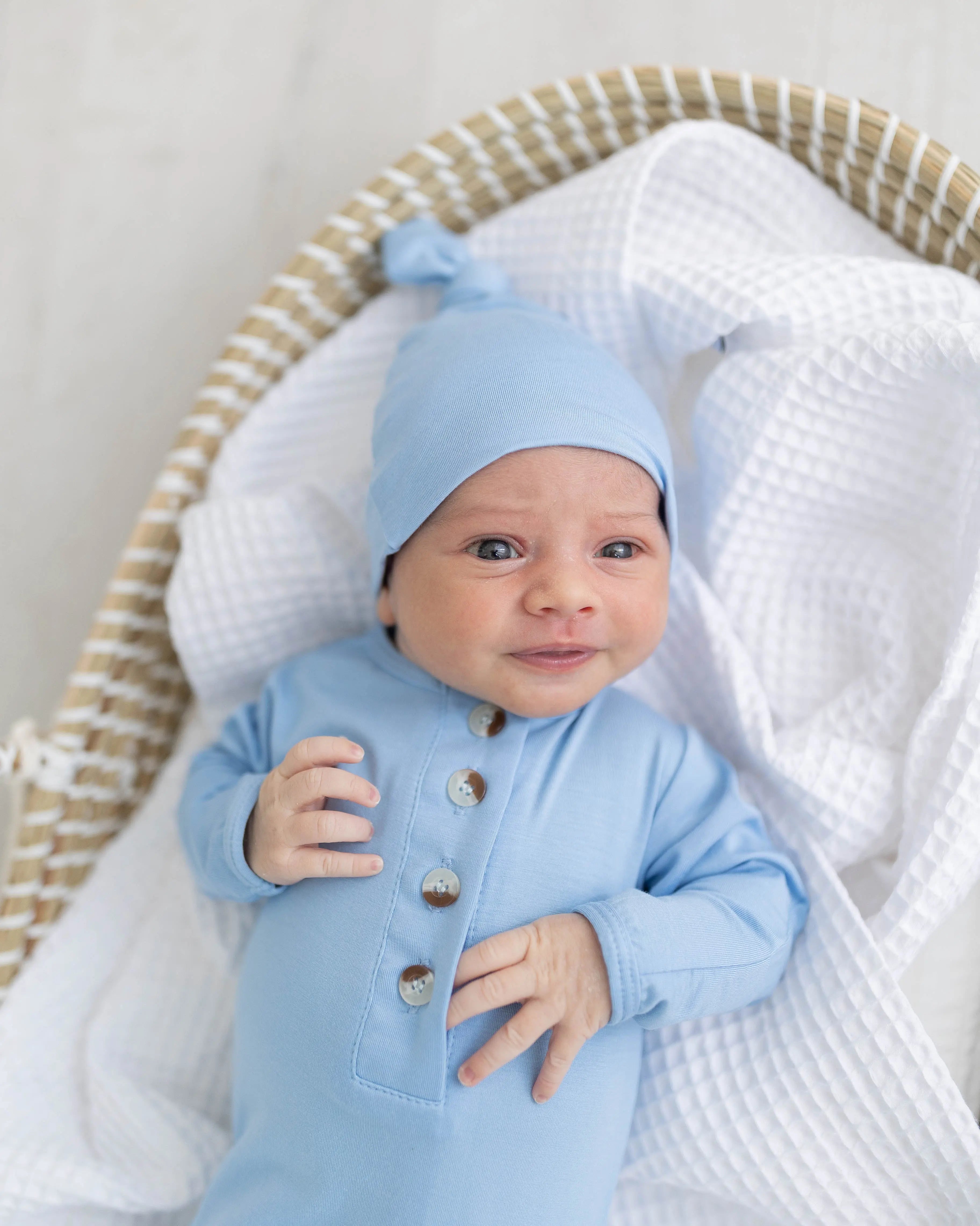 Newborn Knotted Gown & Hat Set Baby Blue, Newborn Clothes for Boys in - Newborn Knotted Baby Gown Sets photo