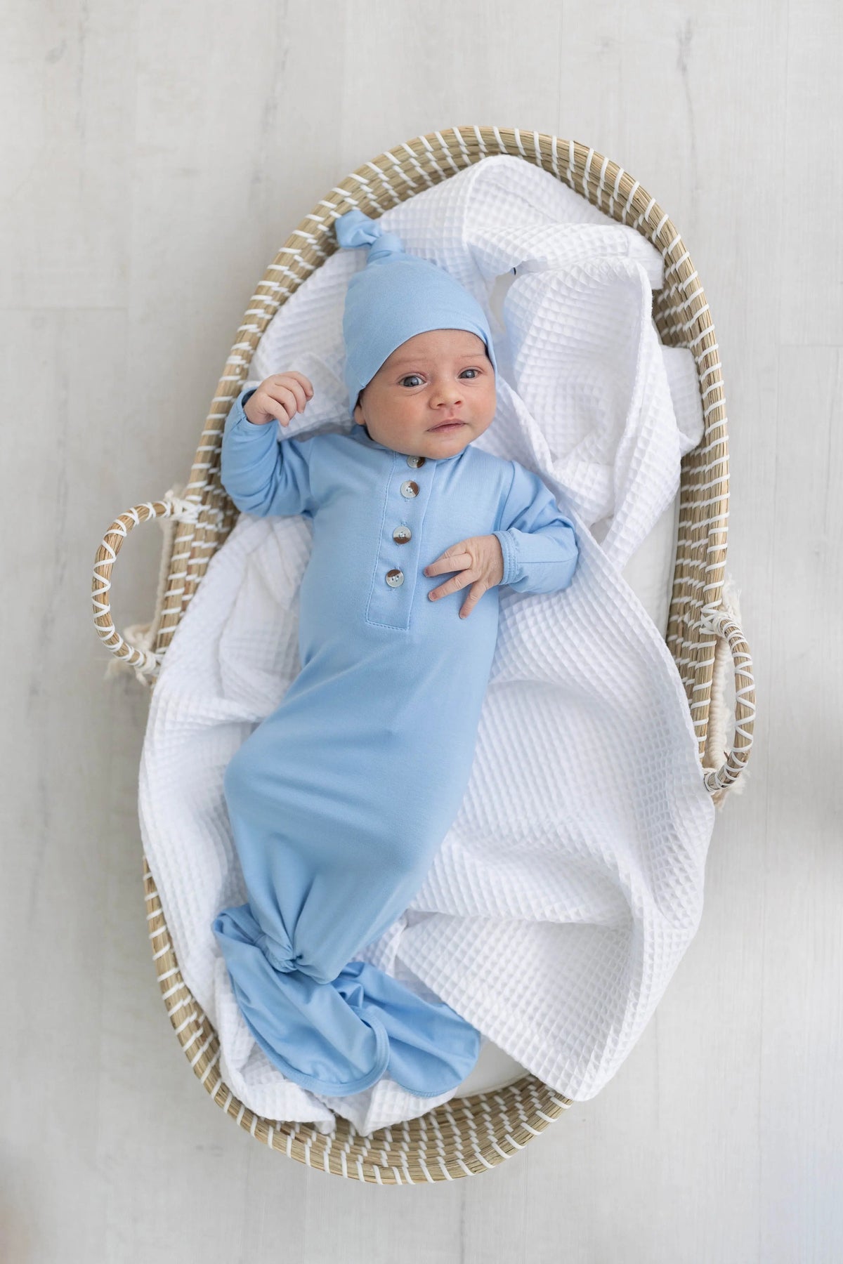 Newborn Knotted Gown & Hat Set Baby Blue, Newborn Clothes for Boys in - Newborn Knotted Baby Gown Sets photo