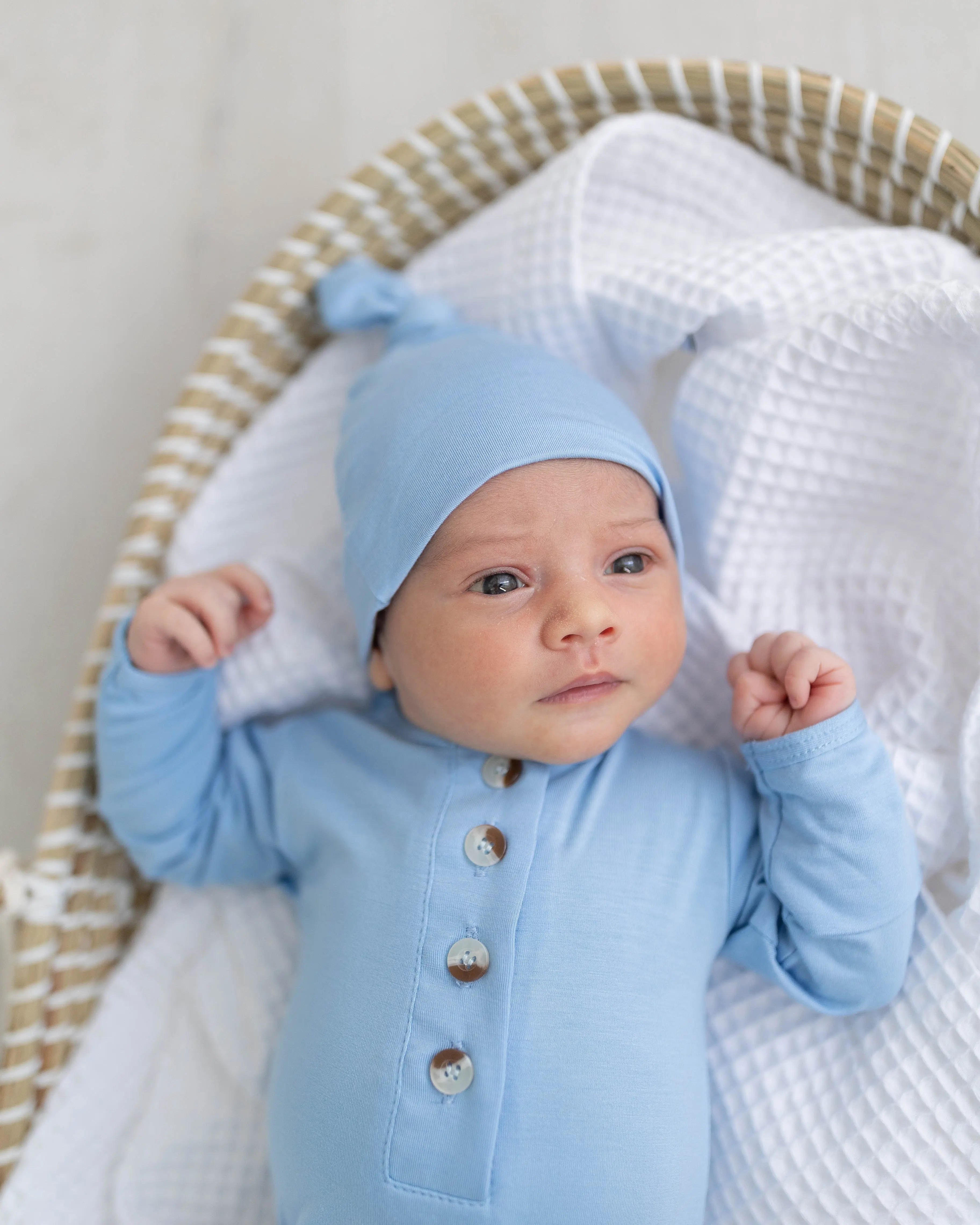 Newborn Knotted Gown & Hat Set Baby Blue, Newborn Clothes for Boys in - Newborn Knotted Baby Gown Sets photo