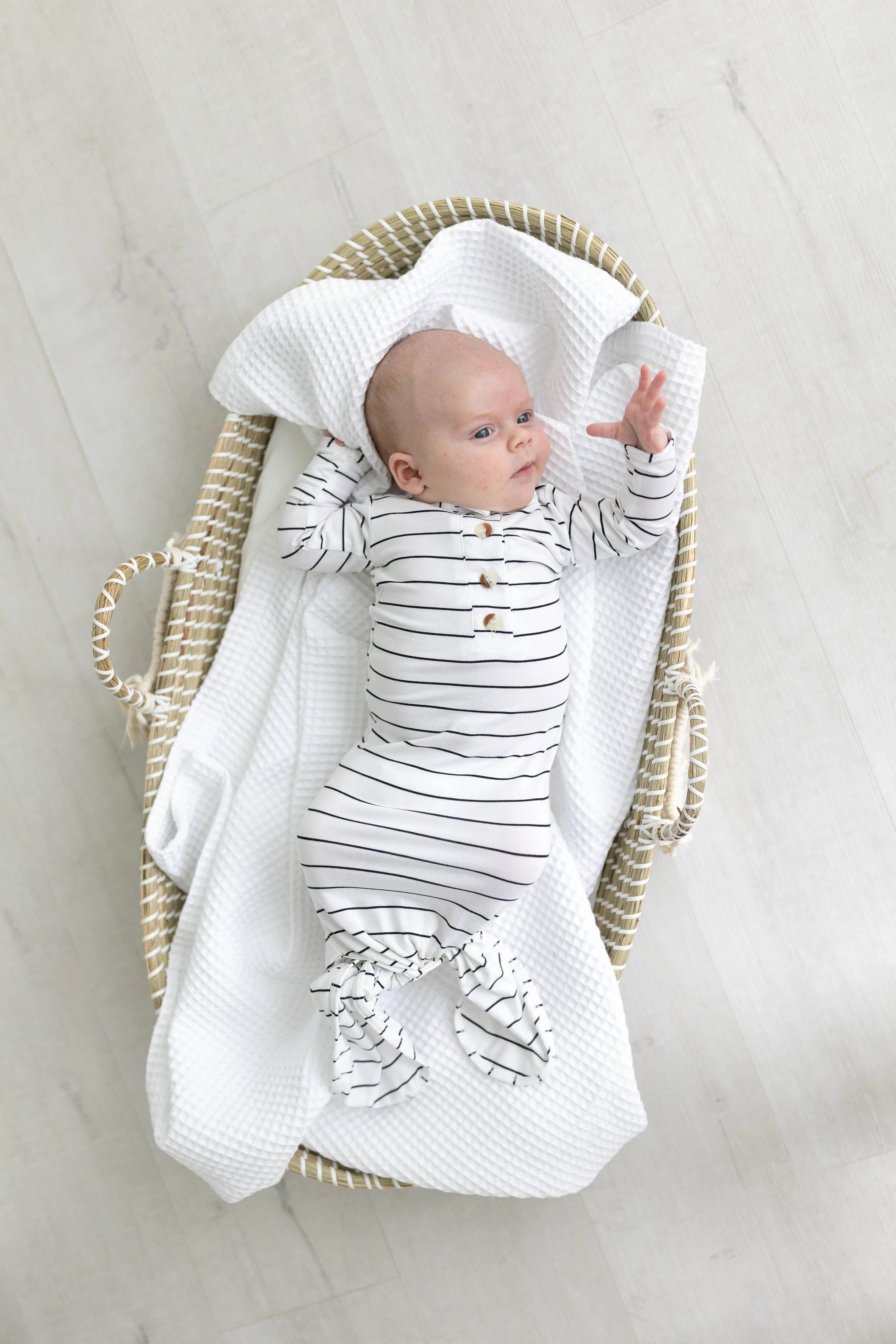 Knotted Baby Gown Set - Black Stripes (Newborn-3 months) in - Newborn Knotted Baby Gown Sets photo