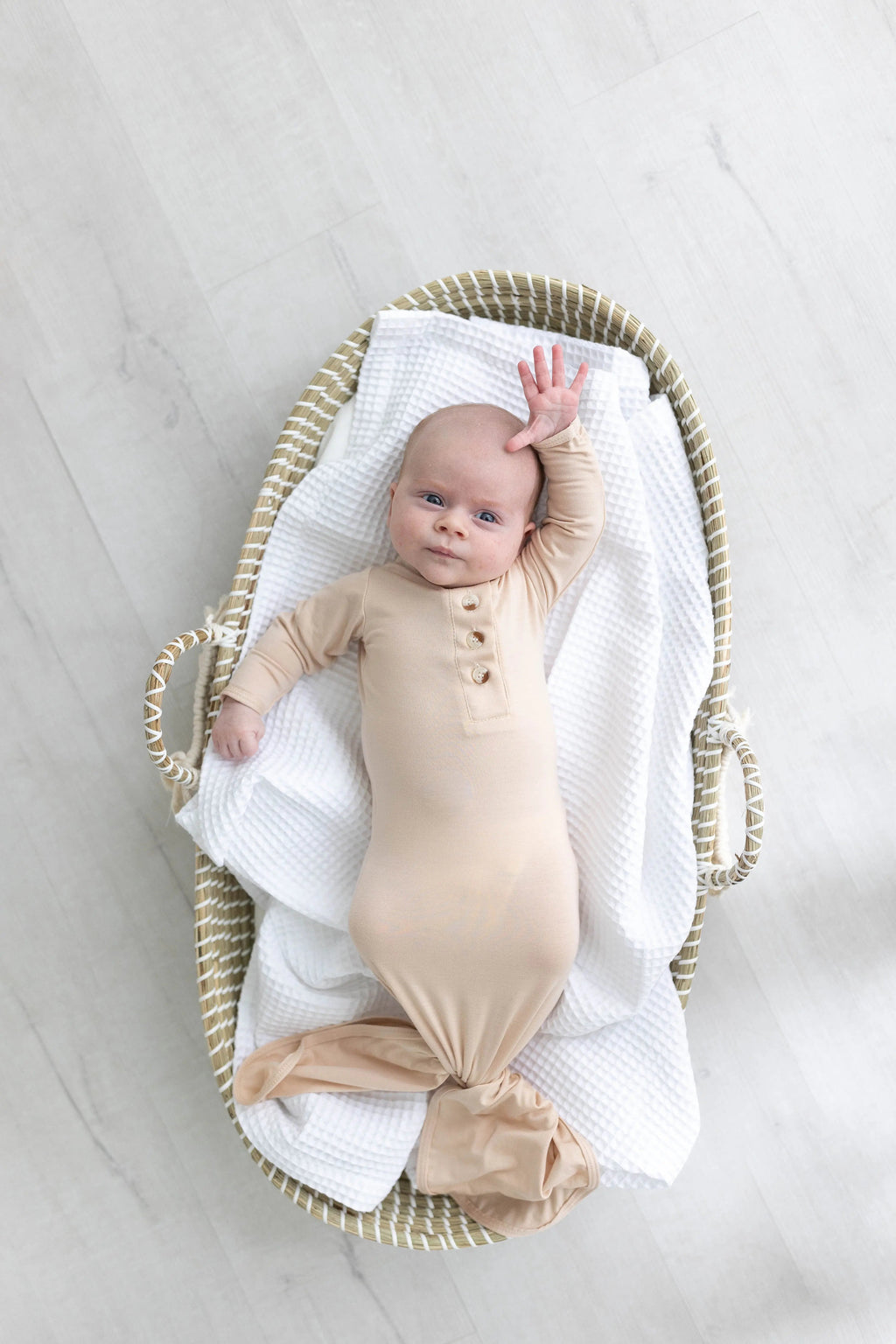 Knotted Baby Gown Set - Gender-Neutral Newborn Clothes - Sand in - Newborn Knotted Baby Gown Sets photo