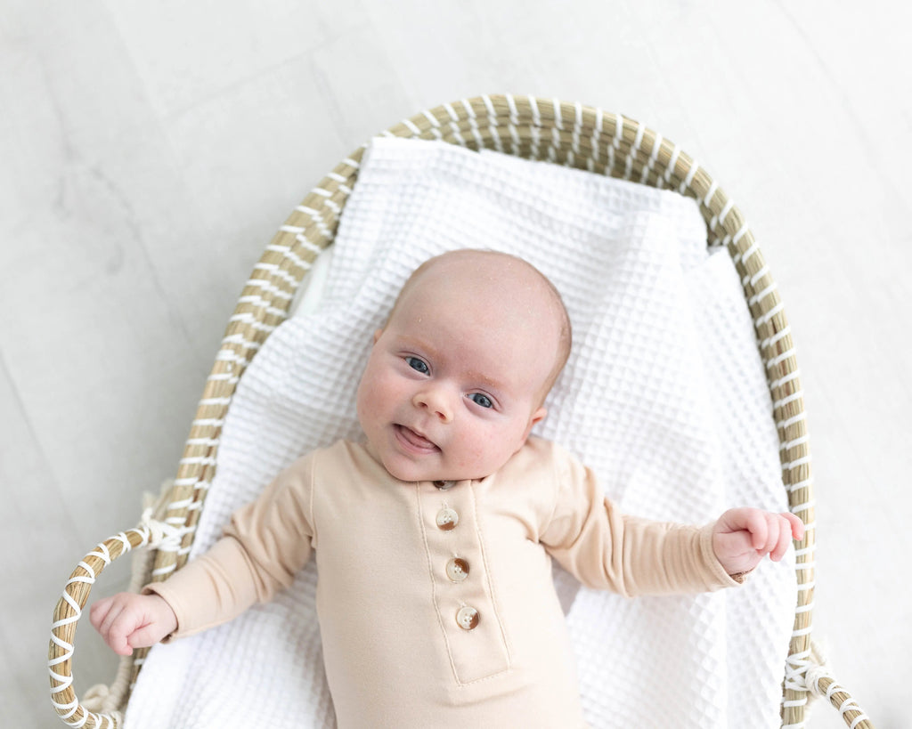 Knotted Baby Gown Set - Gender-Neutral Newborn Clothes - Sand in - Newborn Knotted Baby Gown Sets photo