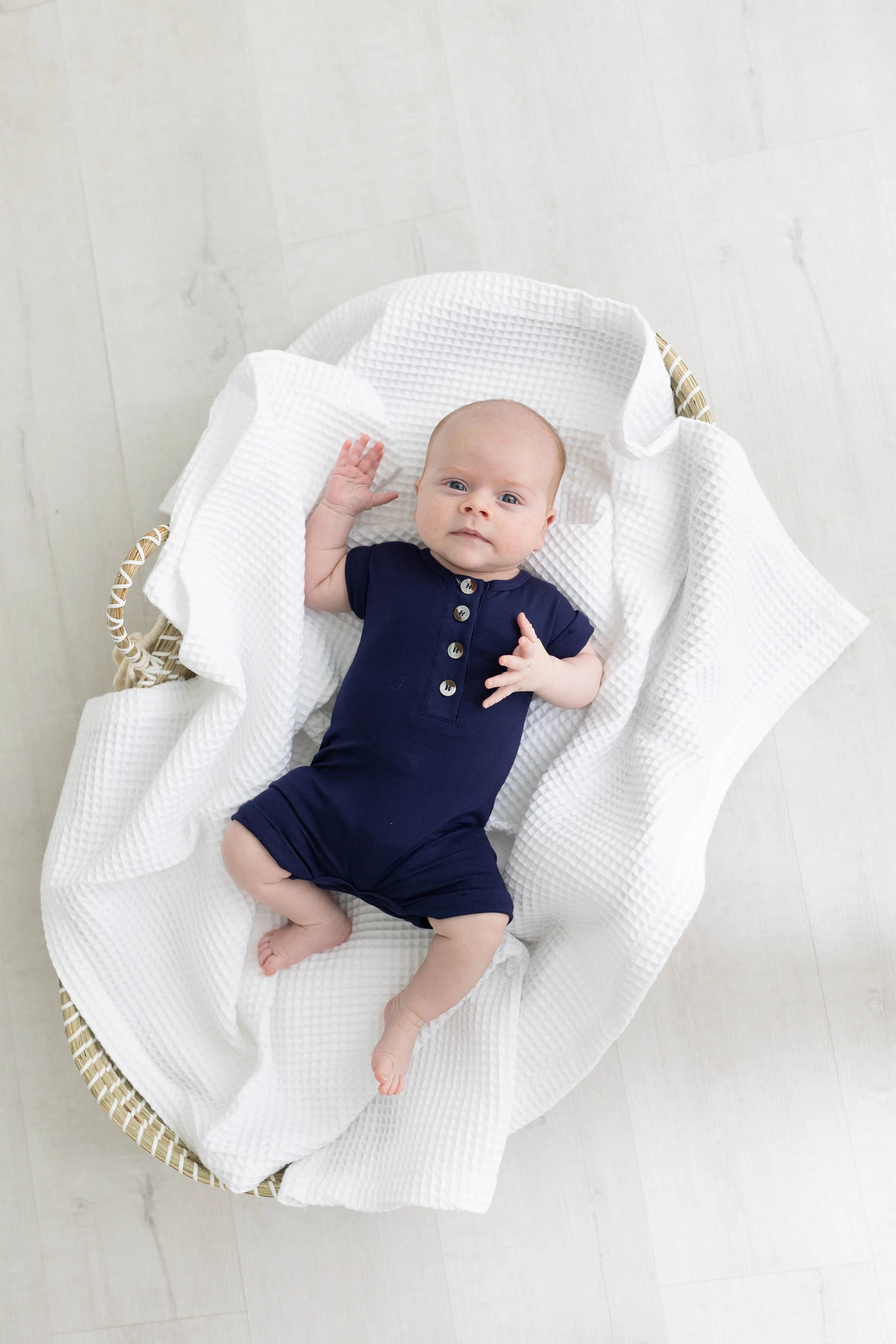 Baby Romper - Knit Romper - Infant Romper - Baby Clothes for Girls and Boys in 6 - 12 mo Navy Blue - Onesies photo