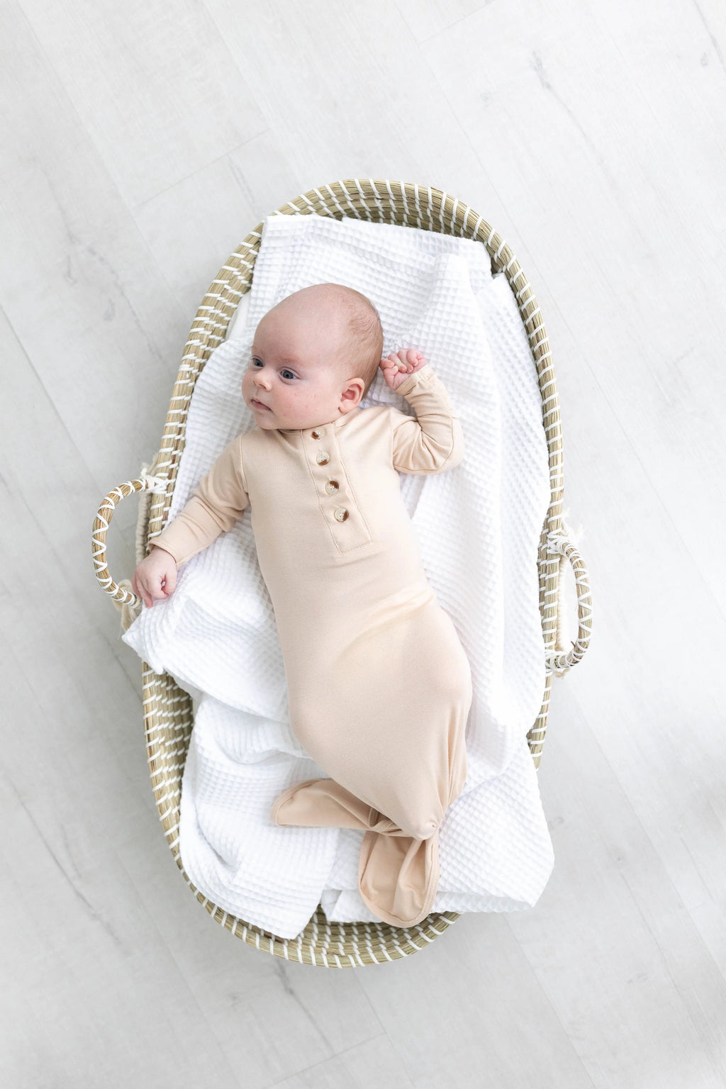 Knotted Baby Gown Set - Gender-Neutral Newborn Clothes - Sand in - Newborn Knotted Baby Gown Sets photo