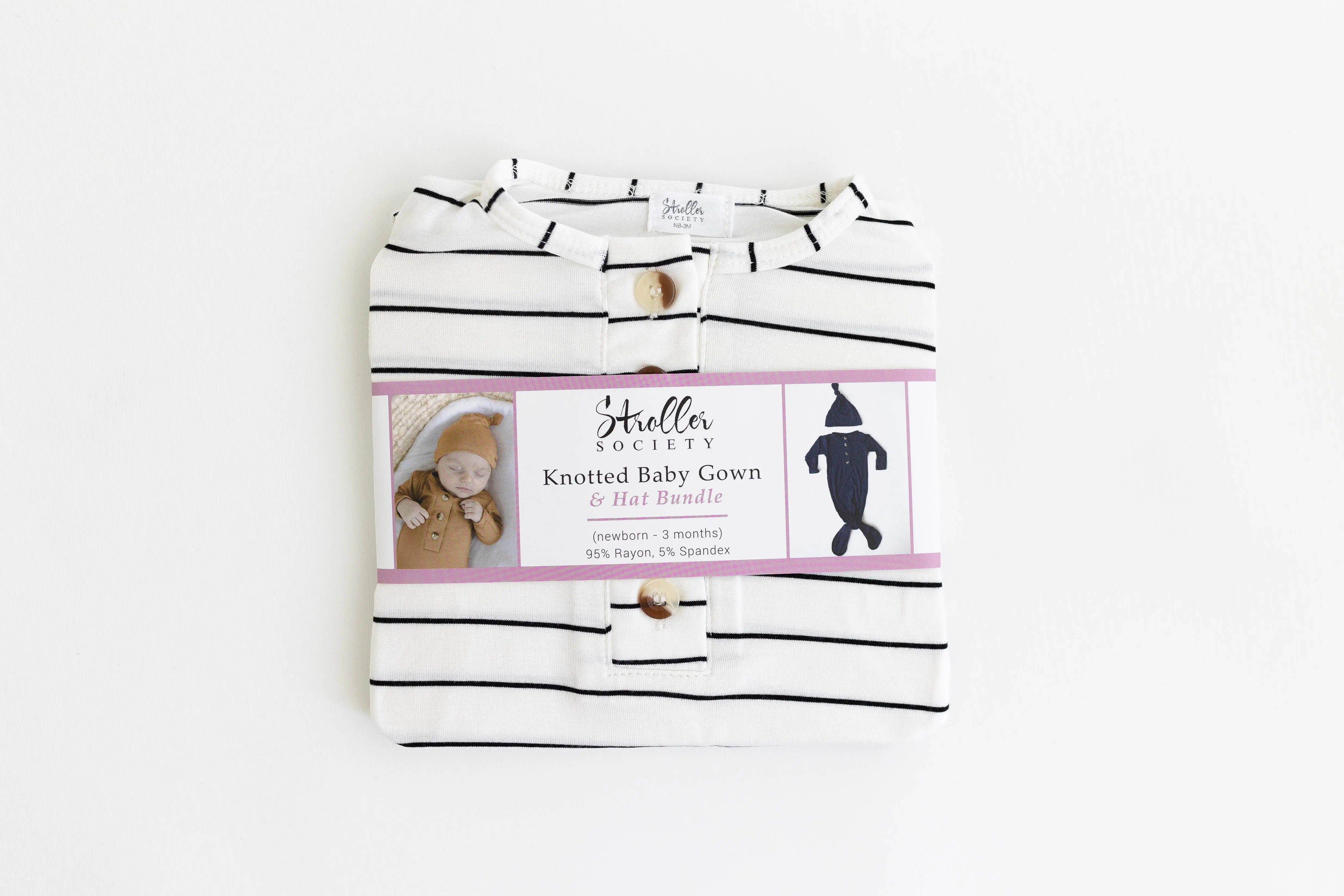 Knotted Baby Gown Set - Black Stripes (Newborn-3 months) in - Newborn Knotted Baby Gown Sets photo