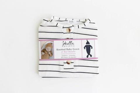 Knotted Baby Gown Set - Black Stripes (Newborn-3 months) in - Newborn Knotted Baby Gown Sets photo