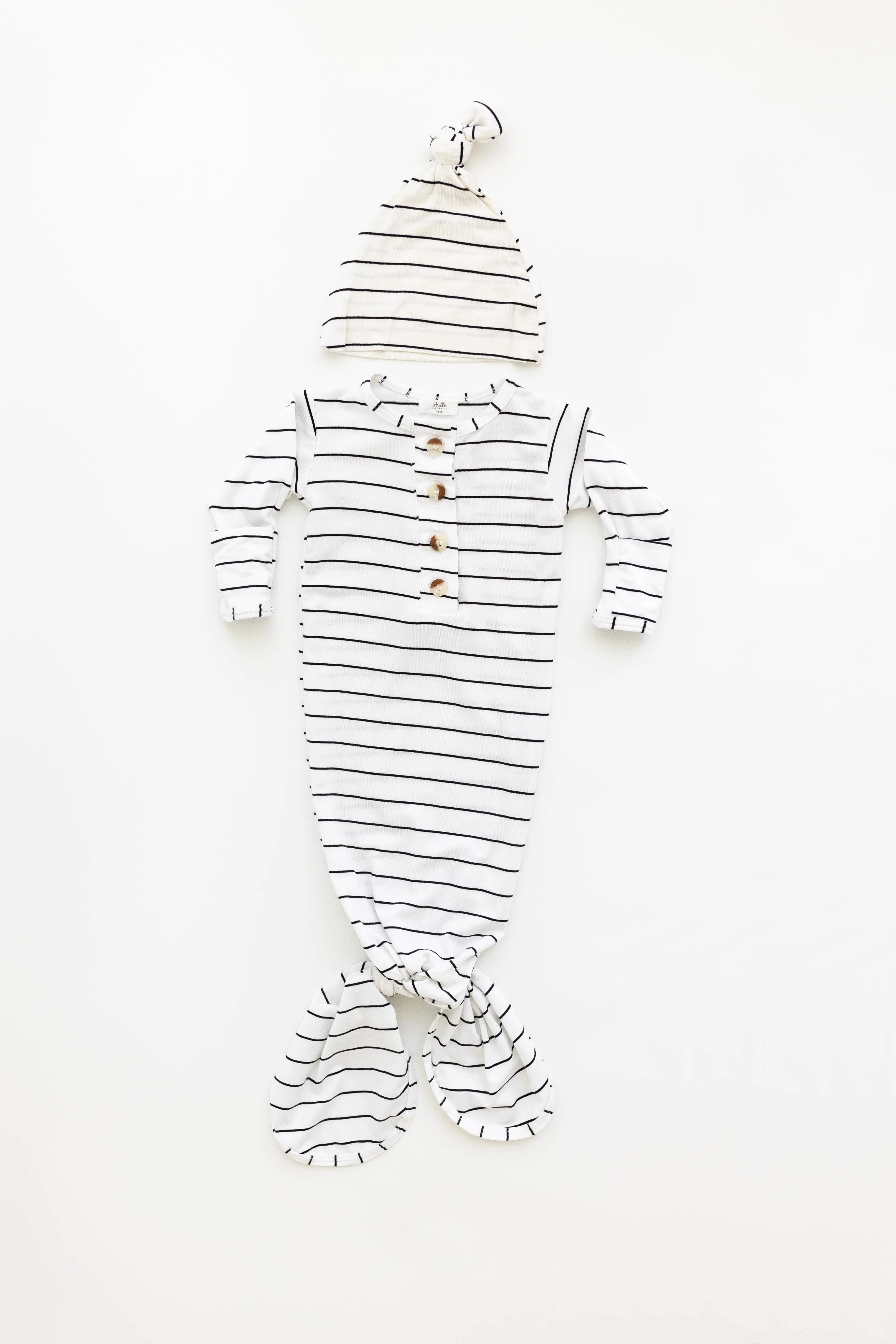 Knotted Baby Gown Set - Black Stripes (Newborn-3 months) in - Newborn Knotted Baby Gown Sets photo