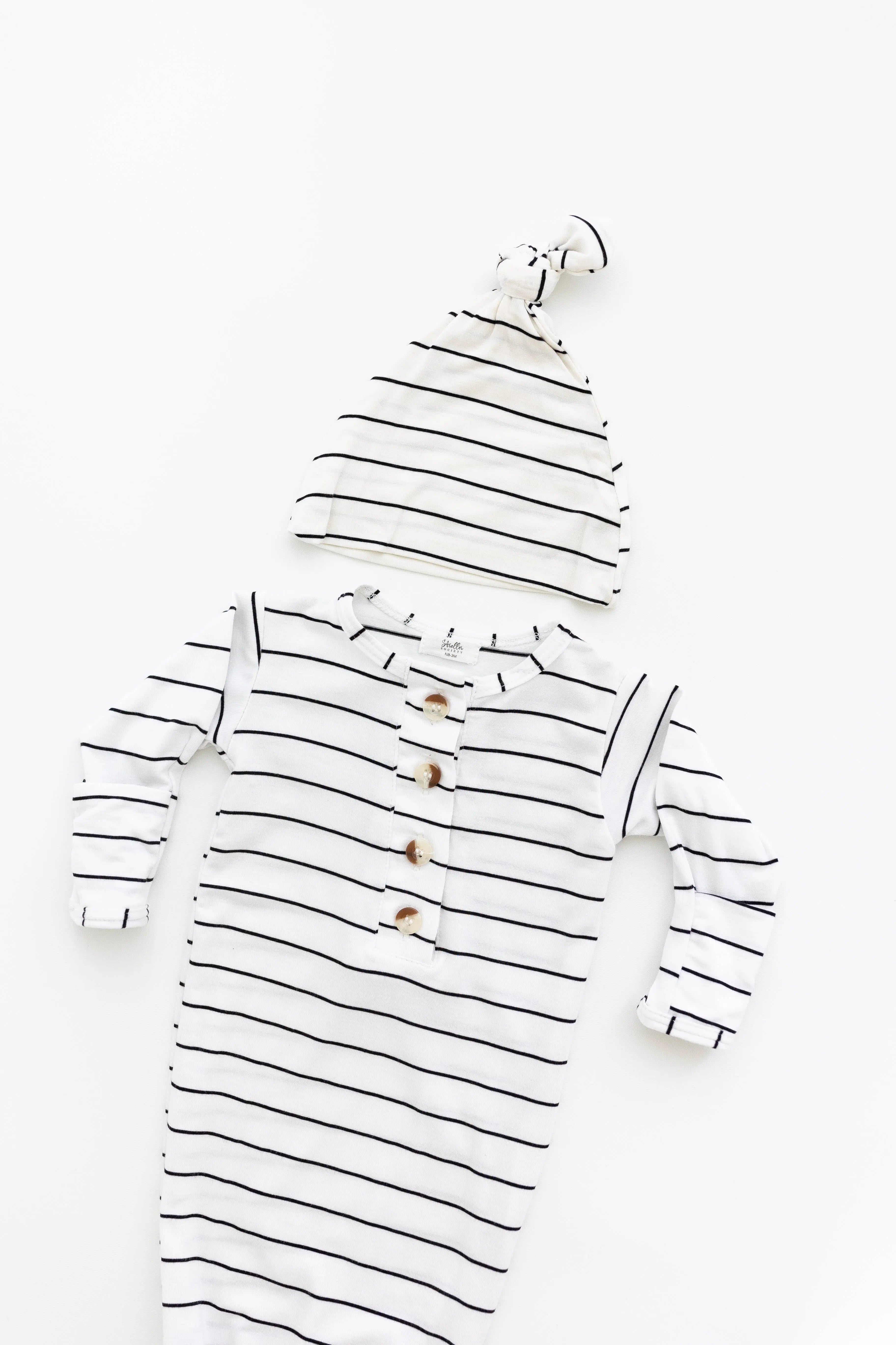 Knotted Baby Gown Set - Black Stripes (Newborn-3 months) in - Newborn Knotted Baby Gown Sets photo