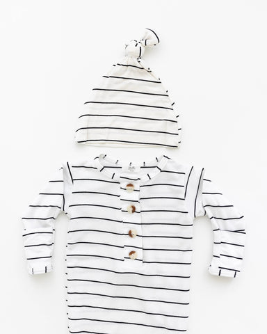 Knotted Baby Gown Set - Black Stripes (Newborn-3 months) in - Newborn Knotted Baby Gown Sets photo
