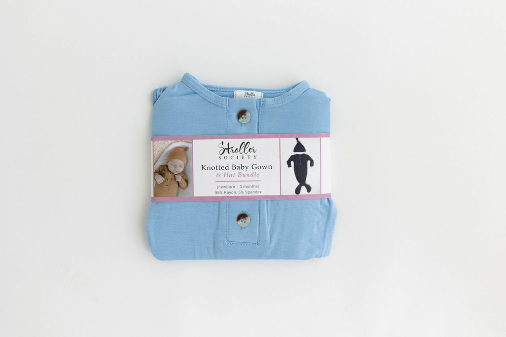 Newborn Knotted Gown & Hat Set Baby Blue, Newborn Clothes for Boys in - Newborn Knotted Baby Gown Sets photo