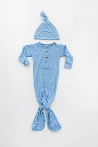 Newborn Knotted Gown & Hat Set Baby Blue, Newborn Clothes for Boys in - Newborn Knotted Baby Gown Sets photo