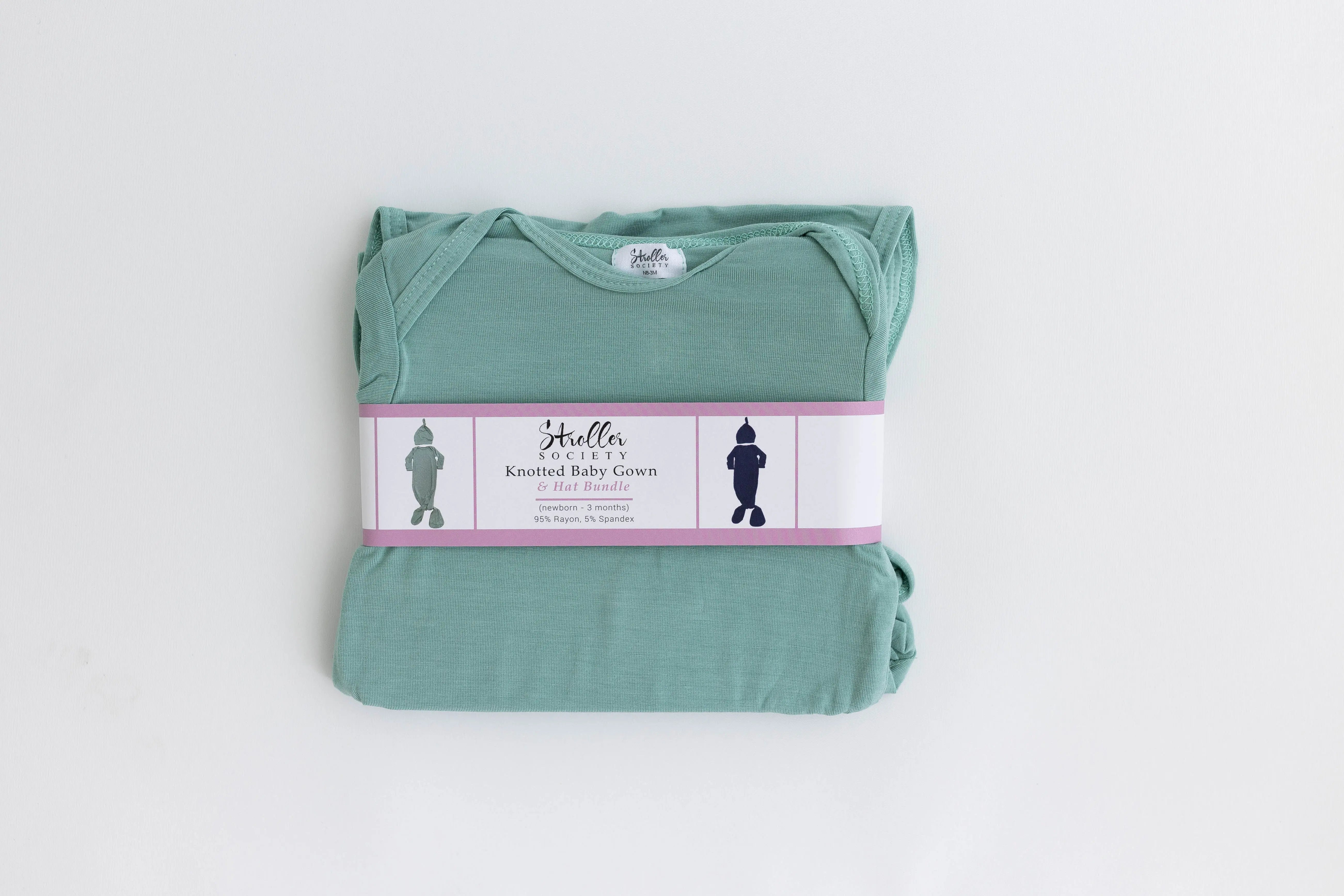 Newborn Knotted Baby Gown and Hat Set - Crew - (Newborn-3 months) Mint, Navy Blue, Pink, Camel Brown in - Newborn Knotted Baby Gown Sets photo