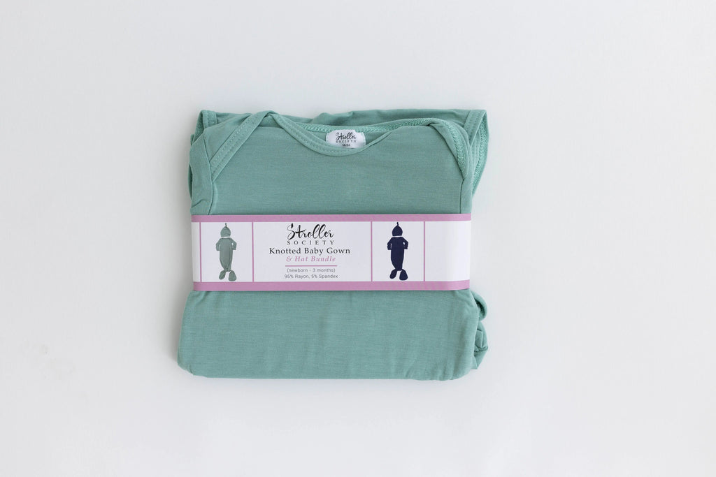 Newborn Knotted Baby Gown and Hat Set - Crew - (Newborn-3 months) Mint, Navy Blue, Pink, Camel Brown in - Newborn Knotted Baby Gown Sets photo