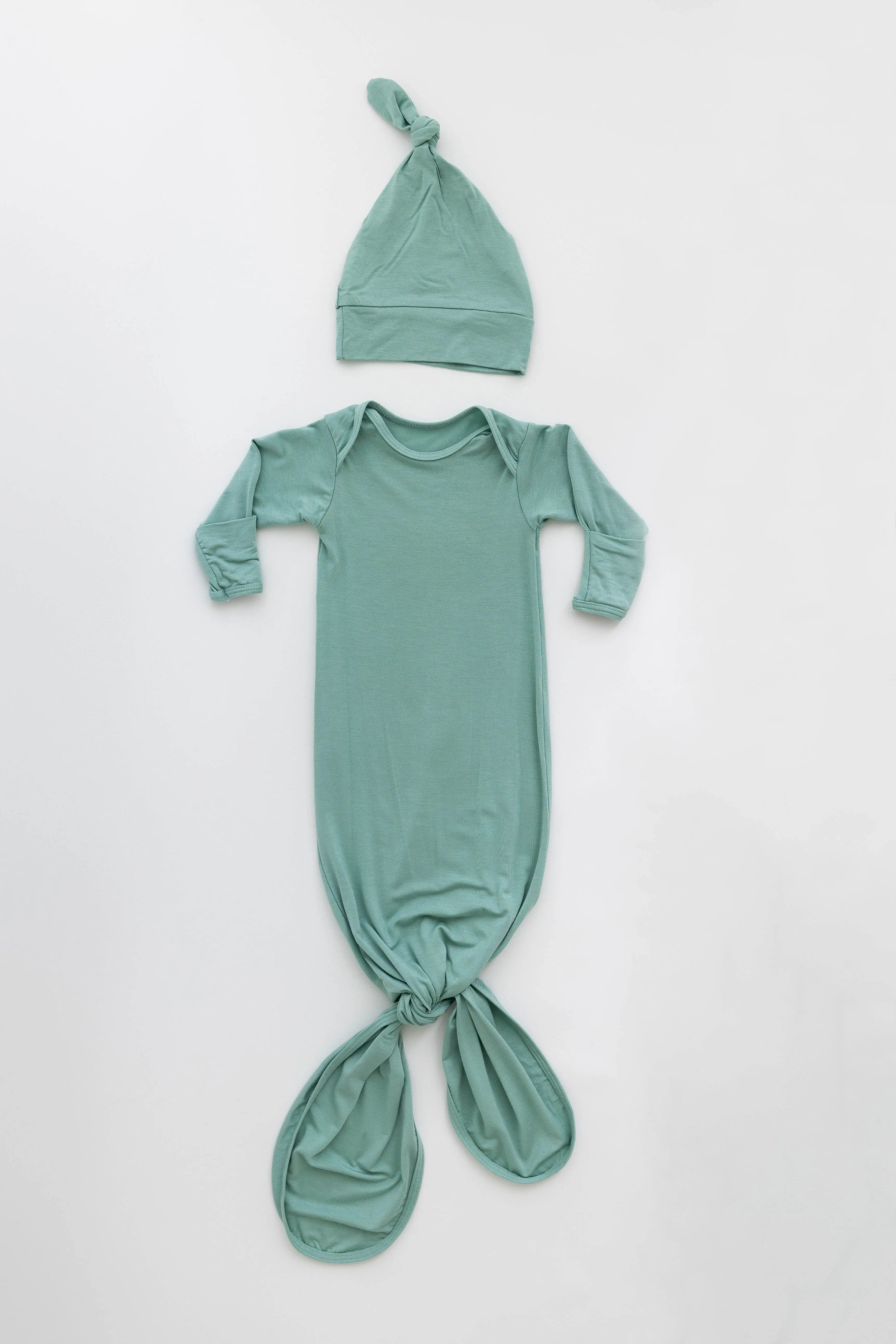 Newborn Knotted Baby Gown and Hat Set - Crew - (Newborn-3 months) Mint, Navy Blue, Pink, Camel Brown in - Newborn Knotted Baby Gown Sets photo