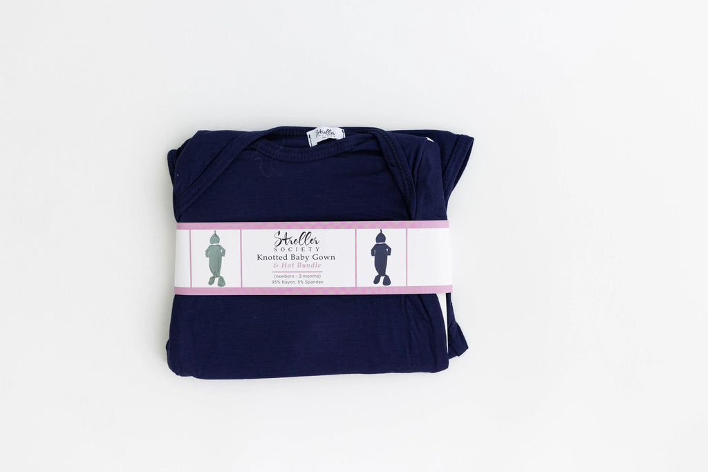 Newborn Knotted Baby Gown and Hat Set - Crew - (Newborn-3 months) Mint, Navy Blue, Pink, Camel Brown in - Newborn Knotted Baby Gown Sets photo