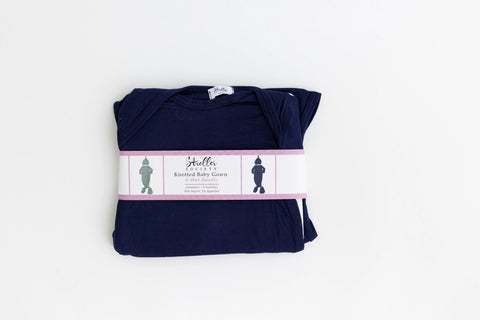 Newborn Knotted Baby Gown and Hat Set - Crew - (Newborn-3 months) Mint, Navy Blue, Pink, Camel Brown in - Newborn Knotted Baby Gown Sets photo