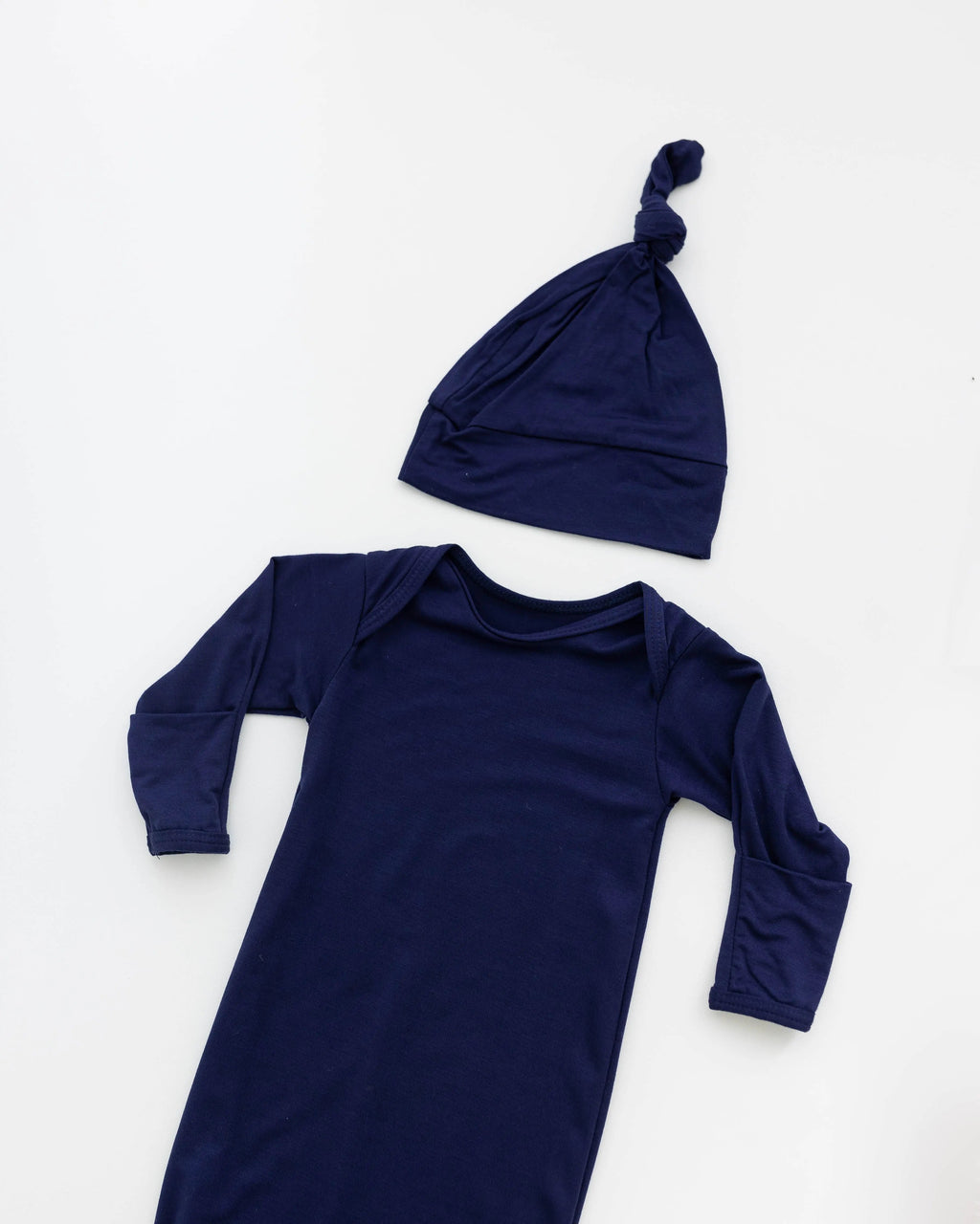 Newborn Knotted Baby Gown and Hat Set - Crew - (Newborn-3 months) Mint, Navy Blue, Pink, Camel Brown in - Newborn Knotted Baby Gown Sets photo